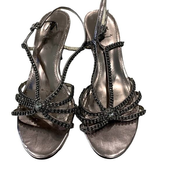 M by Marinelli  heels sling back strappy Size 7. Gunmetal silver - Picture 1 of 11